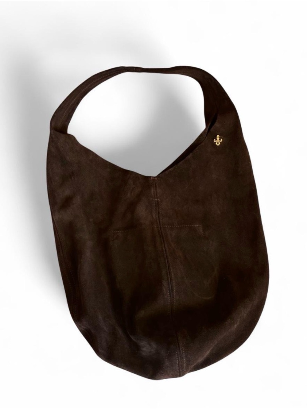 Vintage Dark Brown Suede Hobo Bag with Gold Accent